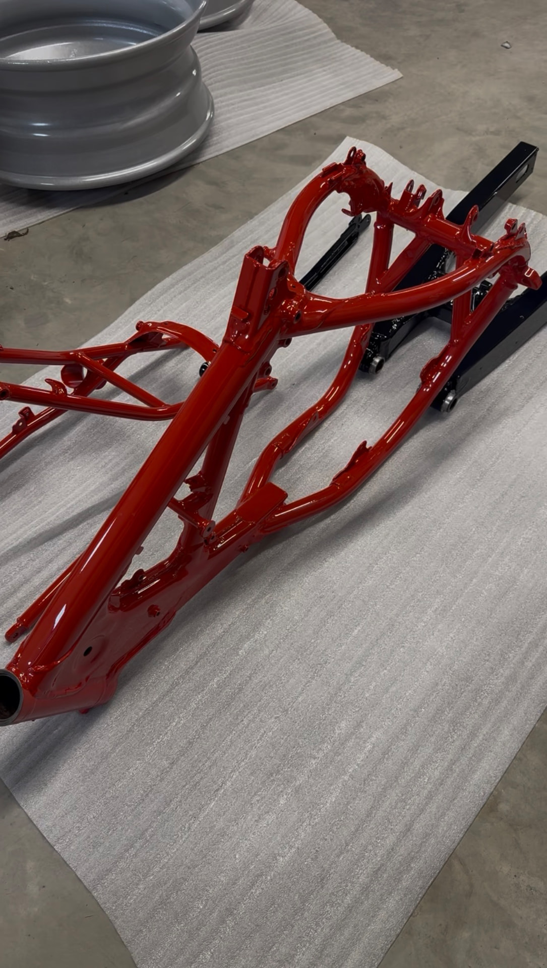 Red powder coated ATV frame