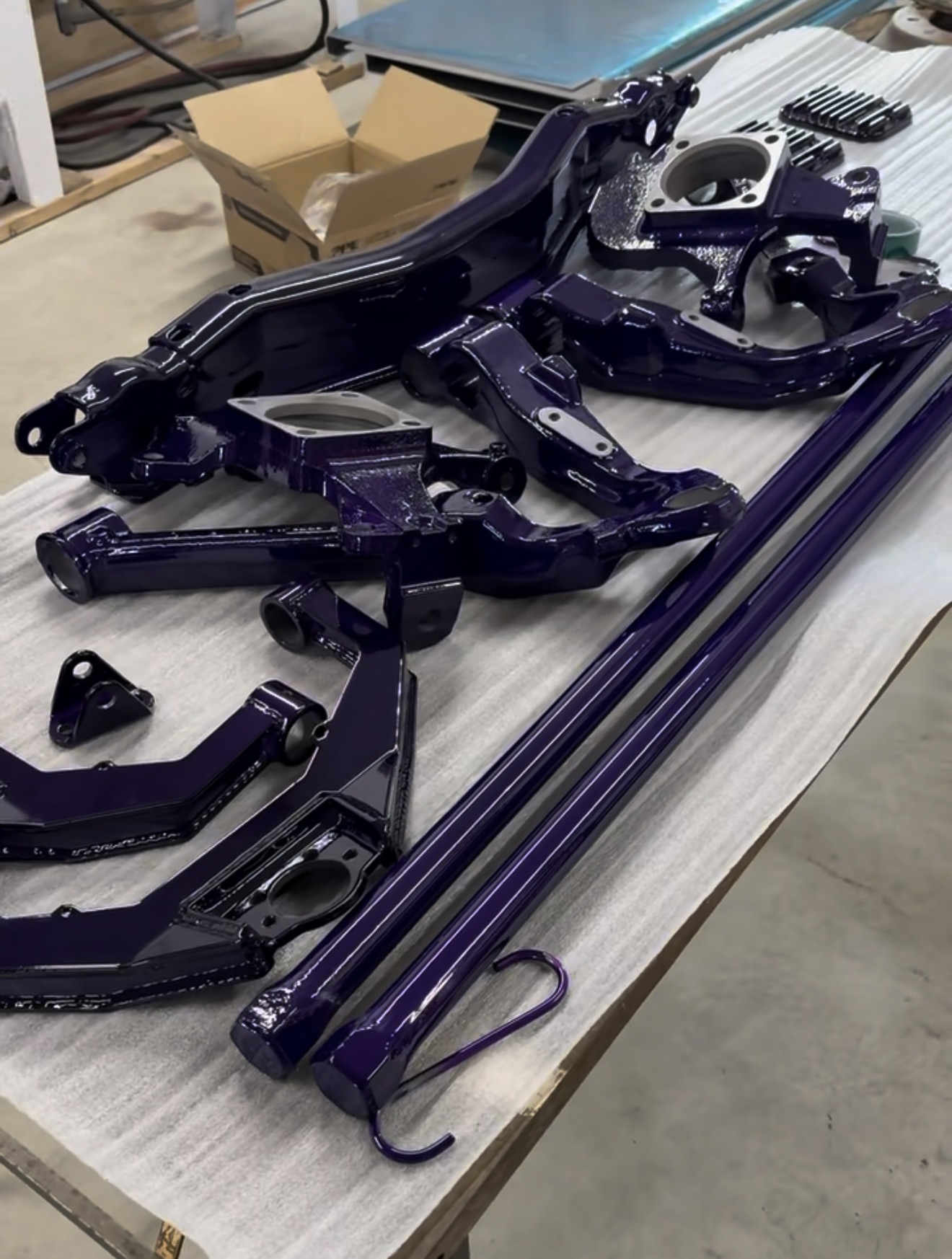 Purple powder coated suspension parts